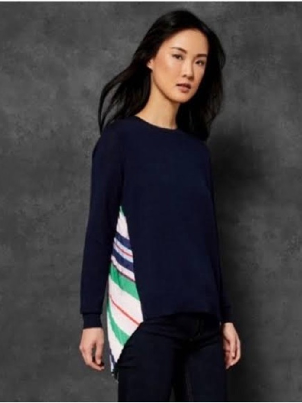 Ted Baker Navy Long-Sleeve Sweater with Striped Back Panel